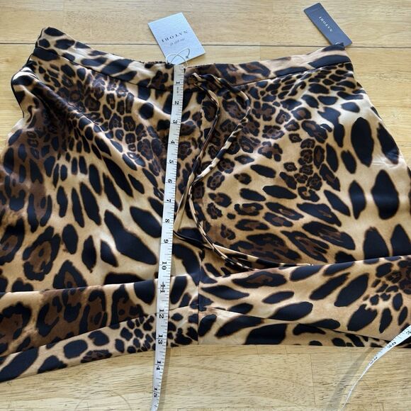 NATORI L Luxe Leopard Print Pants Satin Drawstring Chestnut Lounge Pajama NEW - Picture 5 of 11